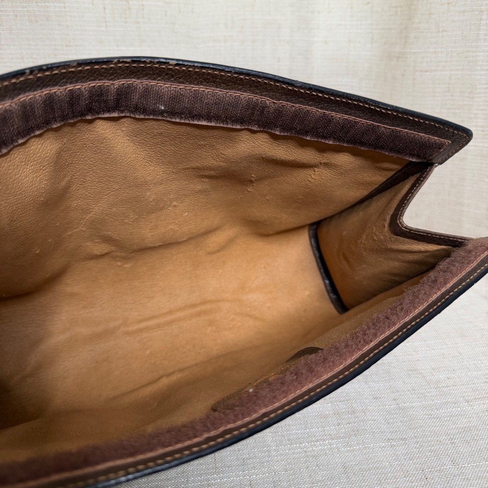 Vintage Gucci Clutch GG Supreme Web Sherry Line Stripe Brown Leather Canvas Bag - Picture 9 of 13